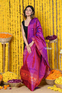 Thumbnail for Very Much Indian Rajsi - Handloom Pure Silk Paithani Dupatta With Beautiful Zari Work and Handwoven Buttis - Starlight Violet - Distacart