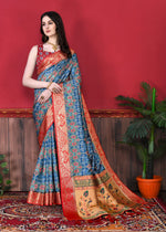Thumbnail for Lorenvalley Fashion Soft Paithani Silk Saree With Patola Print And Contrast Border & Printed Blouse - Mutlicolor - Distacart