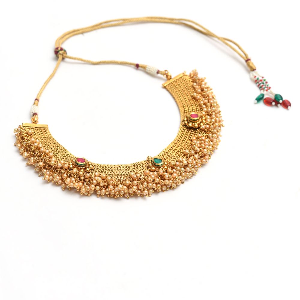 Mominos Fashion Johar Kamal Gold-Plated Brass Finish Stone/Beads Choker For Women (Golden) - Distacart