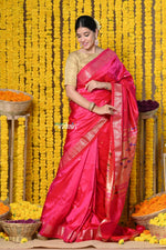 Thumbnail for Very Much Indian Rajsi - Handloom Pure Silk Paithani Saree with Most Traditional Double Pallu in Beautiful Pink Bloom - Distacart