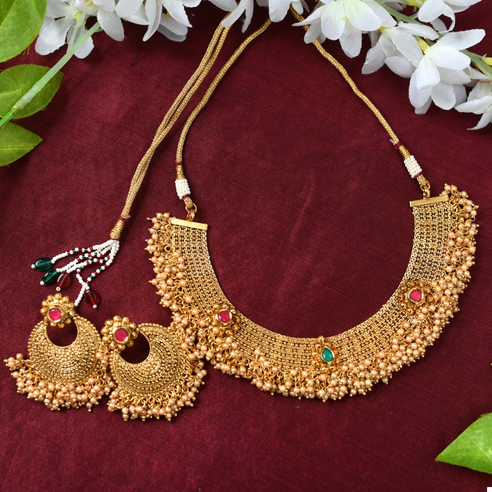 Mominos Fashion Johar Kamal Gold-Plated Brass Finish Stone/Beads Choker For Women (Golden) - Distacart