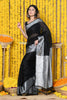Very Much Indian Rajsi - Designer Linen Saree With Premium Sleek Silver Border in Black - Distacart