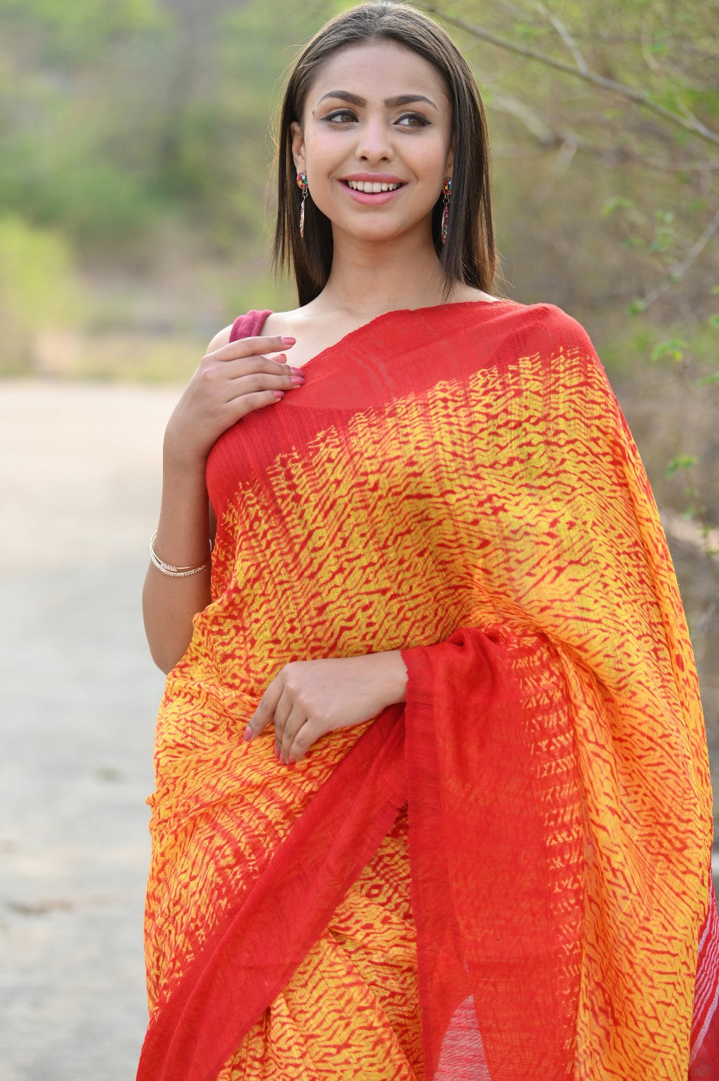Very Much Indian Pure Matka Silk Handloom Jamdhani with Shibori Tie & Dye (with Silk Mark) - yellow - Distacart