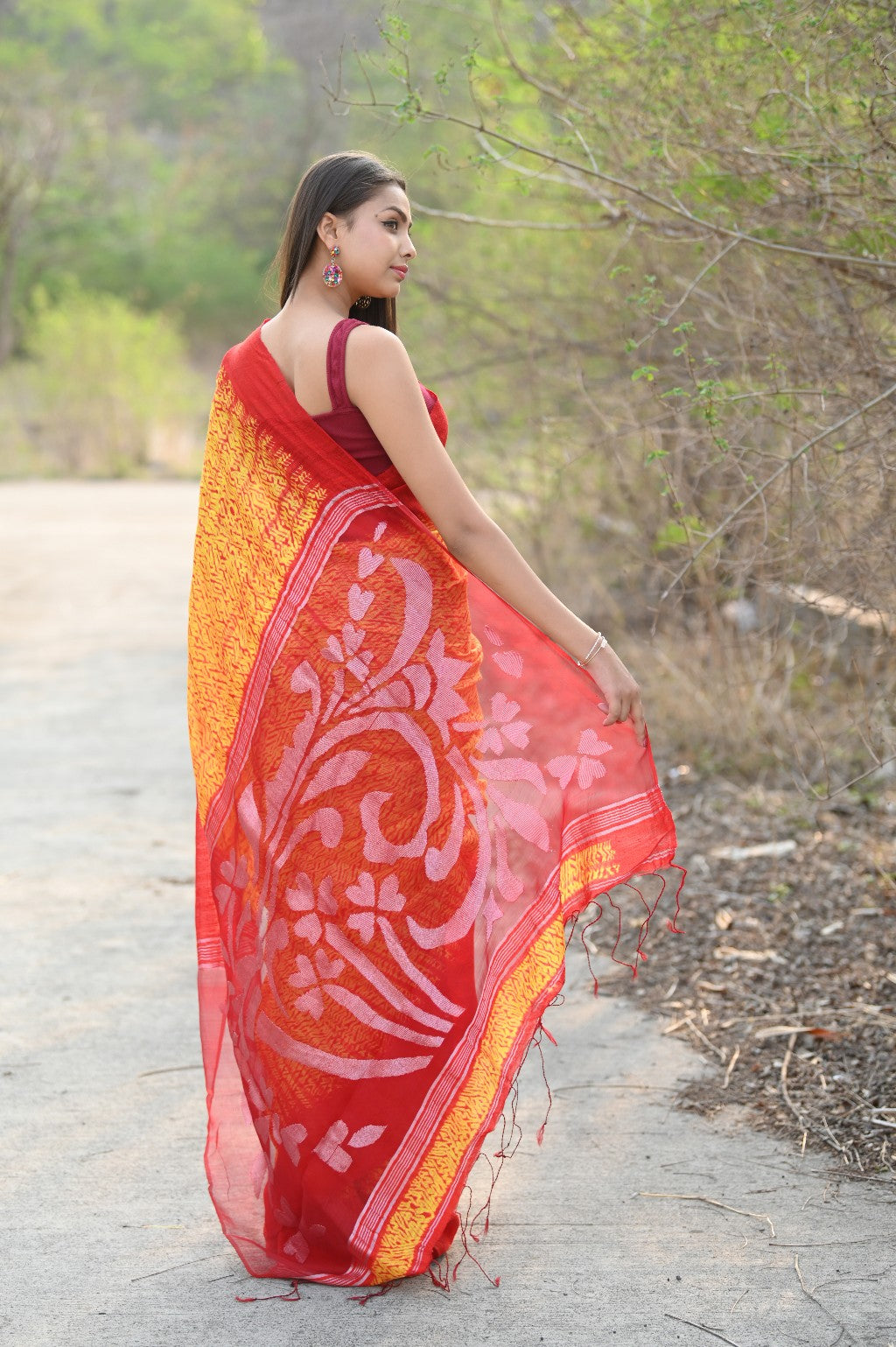 Very Much Indian Pure Matka Silk Handloom Jamdhani with Shibori Tie & Dye (with Silk Mark) - yellow - Distacart