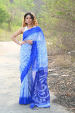 Thumbnail for Very Much Indian Pure Matka Silk Handloom Jamdhani with Shibori Tie & Dye (with Silk Mark) - Cerulean Blue - Distacart