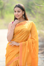 Thumbnail for Very Much Indian Designer Pure Cotton Sarees with Classic Pallu - bright orange - Distacart