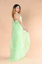 Thumbnail for Very Much Indian Designer Pure Cotton Sarees with All over Linear Stripes - fern green - Distacart