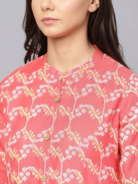 Thumbnail for Anubhutee Coral Pink & Off-White Printed A-Line Kurta - Distacart