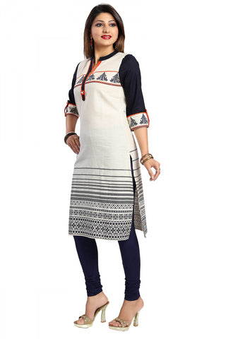 Snehal Creations Curiously Contemporary Cream Cotton Tunic With Print Design - Distacart