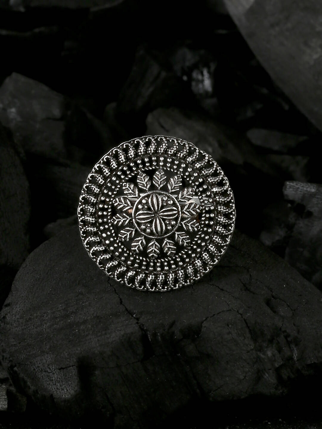 NVR Women's Oxidised Silver Plated Adjustable Finger Ring - Distacart