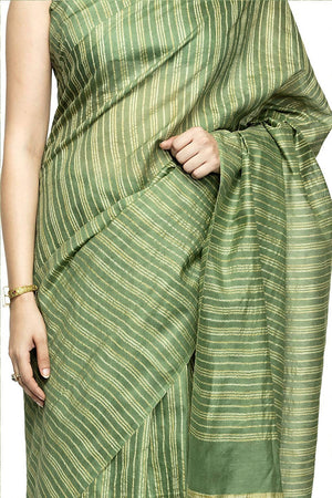 Mominos Fashion Olive Green Color Bhagalpuri Saree