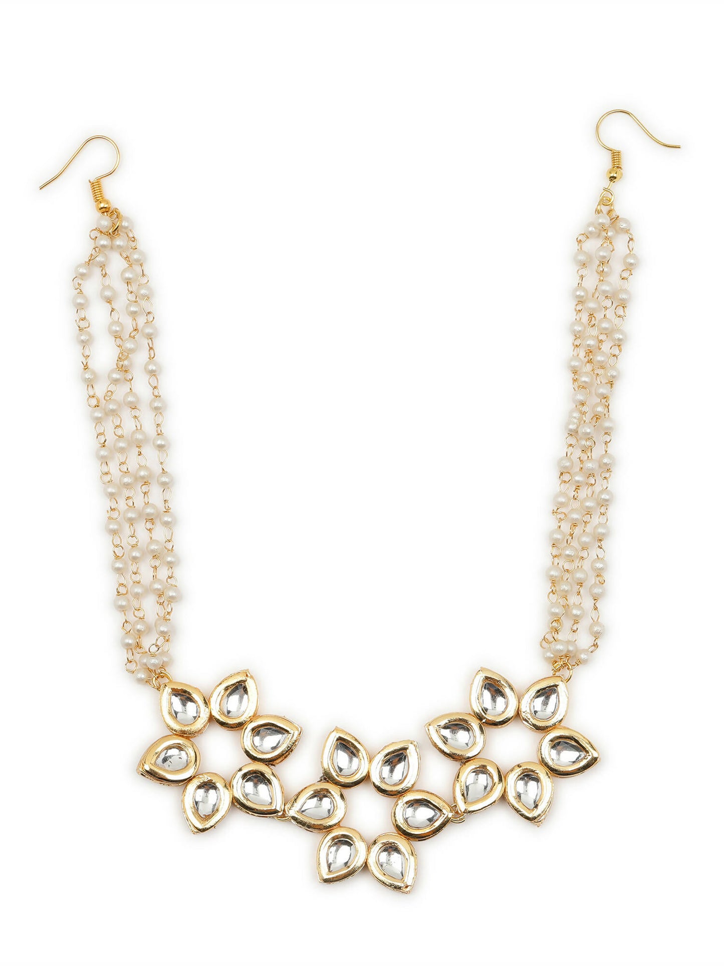 Gold-Plated White Kundan-Studded Pearl Beaded Hair Band - Ruby Raang - Distacart