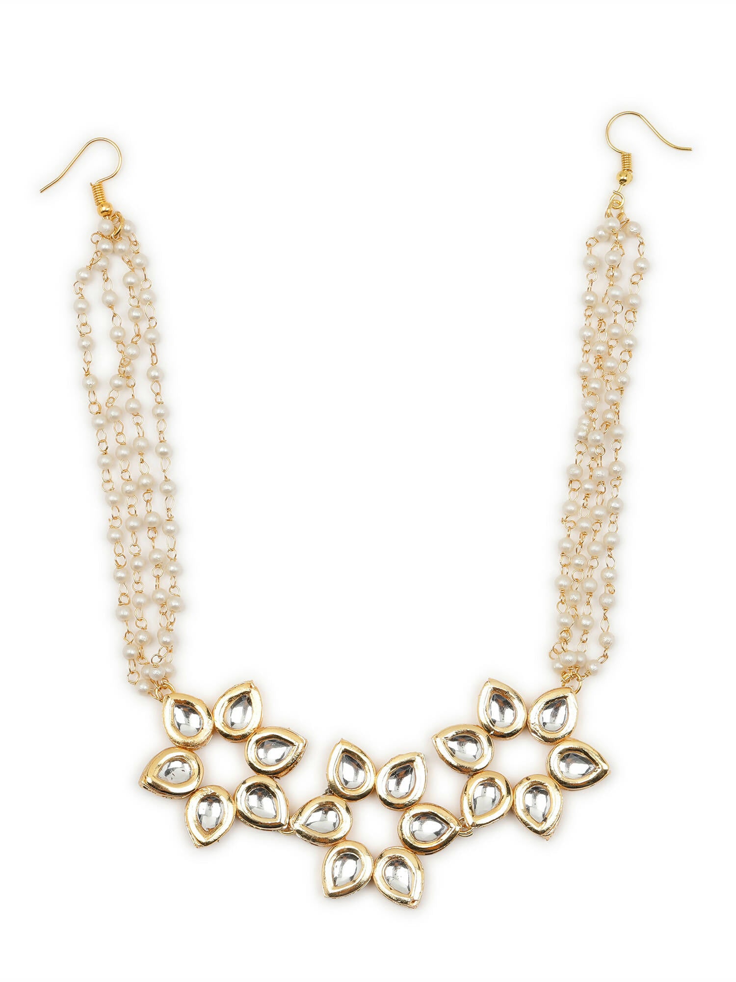 Gold-Plated White Kundan-Studded Pearl Beaded Hair Band - Ruby Raang - Distacart