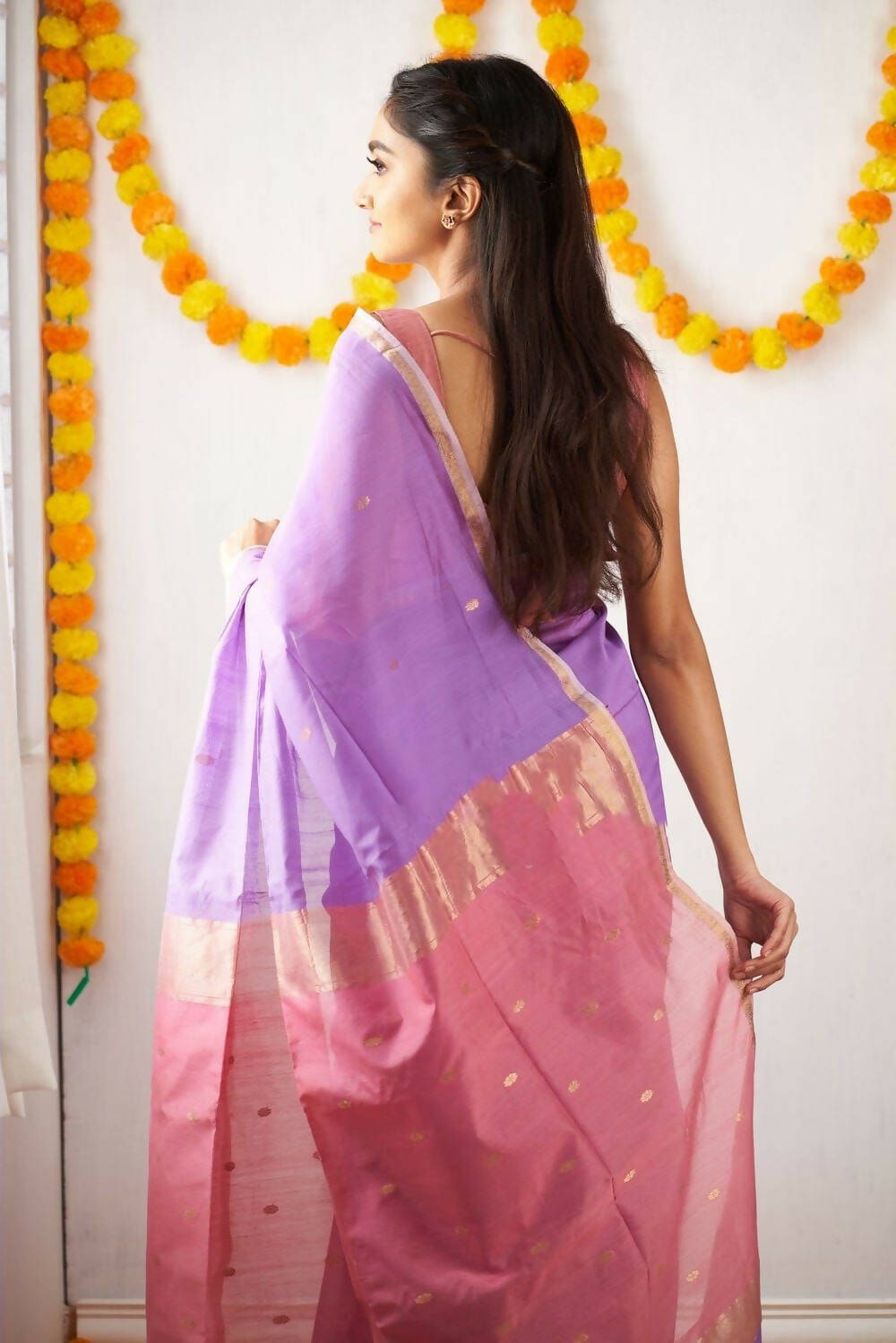 DEIANA'S Beautiful Golden Jari with New Design Soft Cotton Saree - Lavender - Distacart