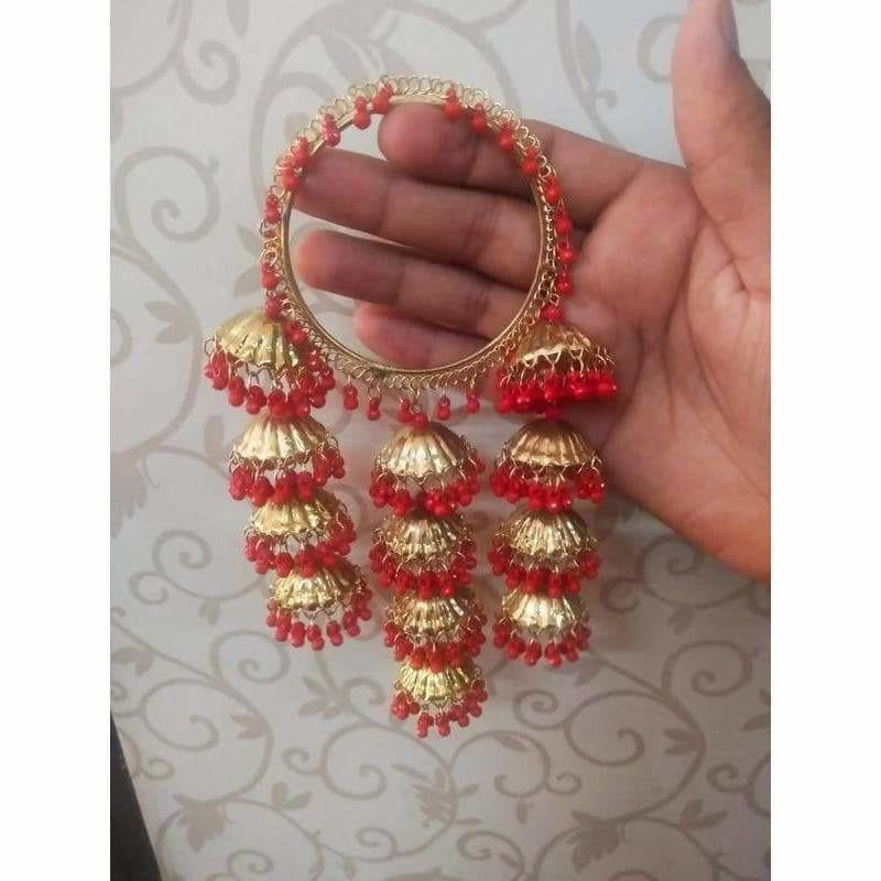 Gold Color With Red Pearls Jhumkas Latkan Bangles