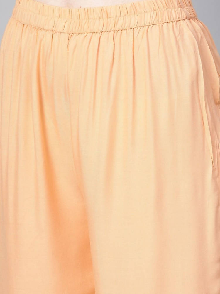 Yufta Women Sea Green & Peach Embroidered Kurta with Palazzo