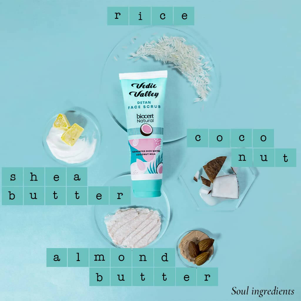 Vedic Valley Detan Face Scrub With Rice Water & Coconut Milk - Distacart