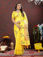 Thumbnail for Lorenvalley Fashion Yellow Soft Paithani Silk Woven Design Copper Zari Meenakari Weaving Saree - Distacart