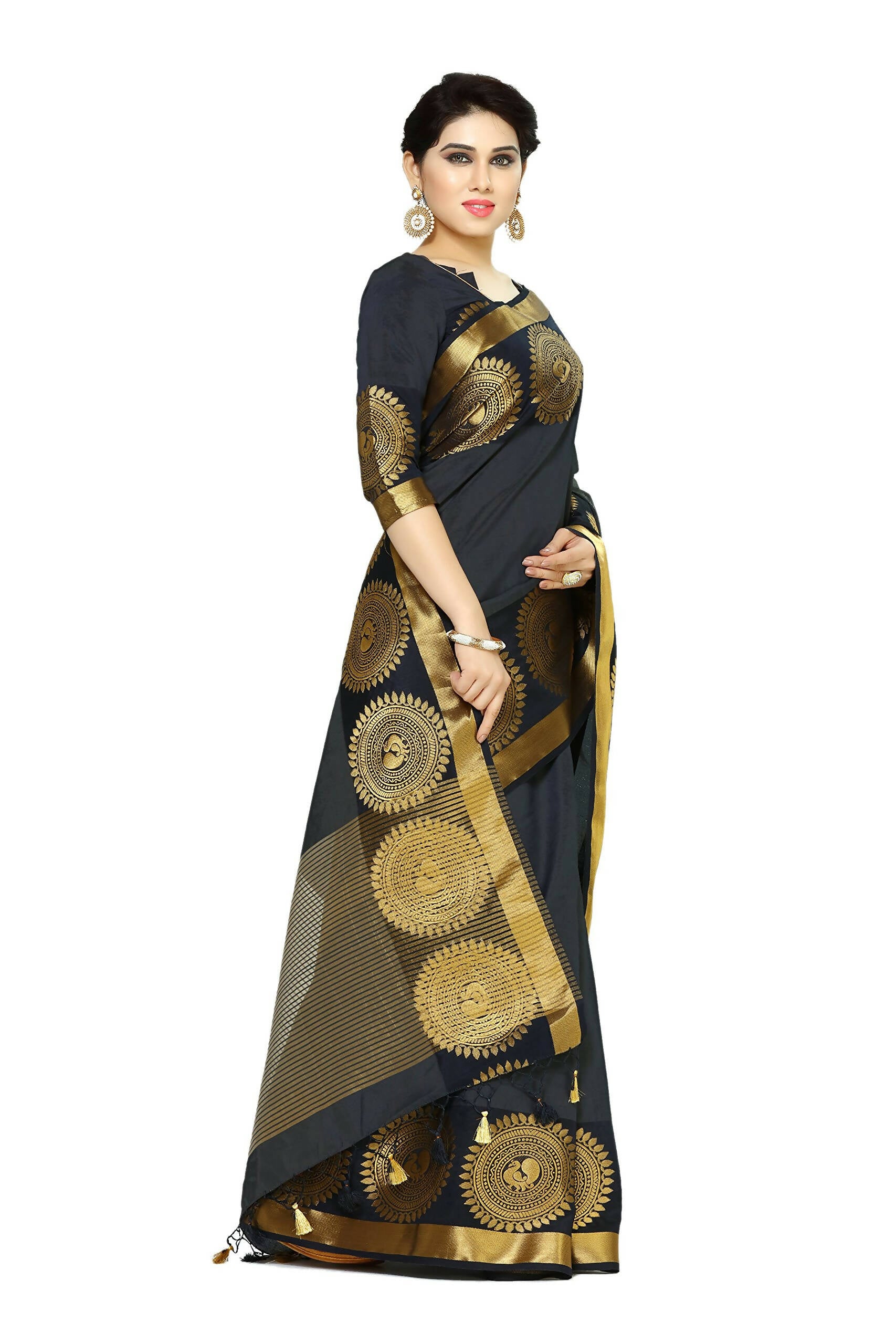 Mimosa Women's Banarasi Tussar Silk Black Saree - Distacart
