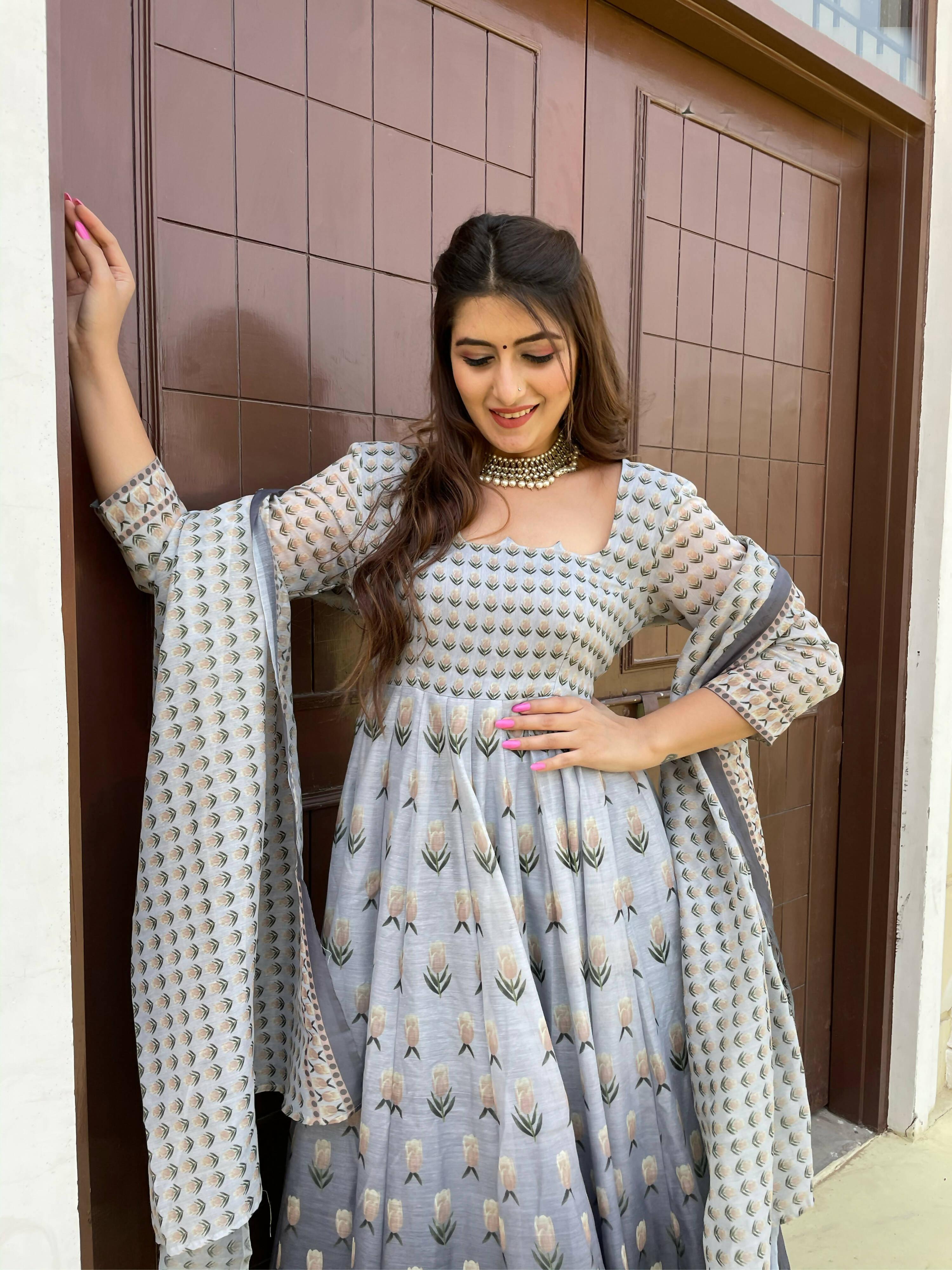 Partywear Designer Gray Chanderi Suit - Anbazaar - Distacart