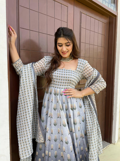 Partywear Designer Gray Chanderi Suit - Anbazaar - Distacart