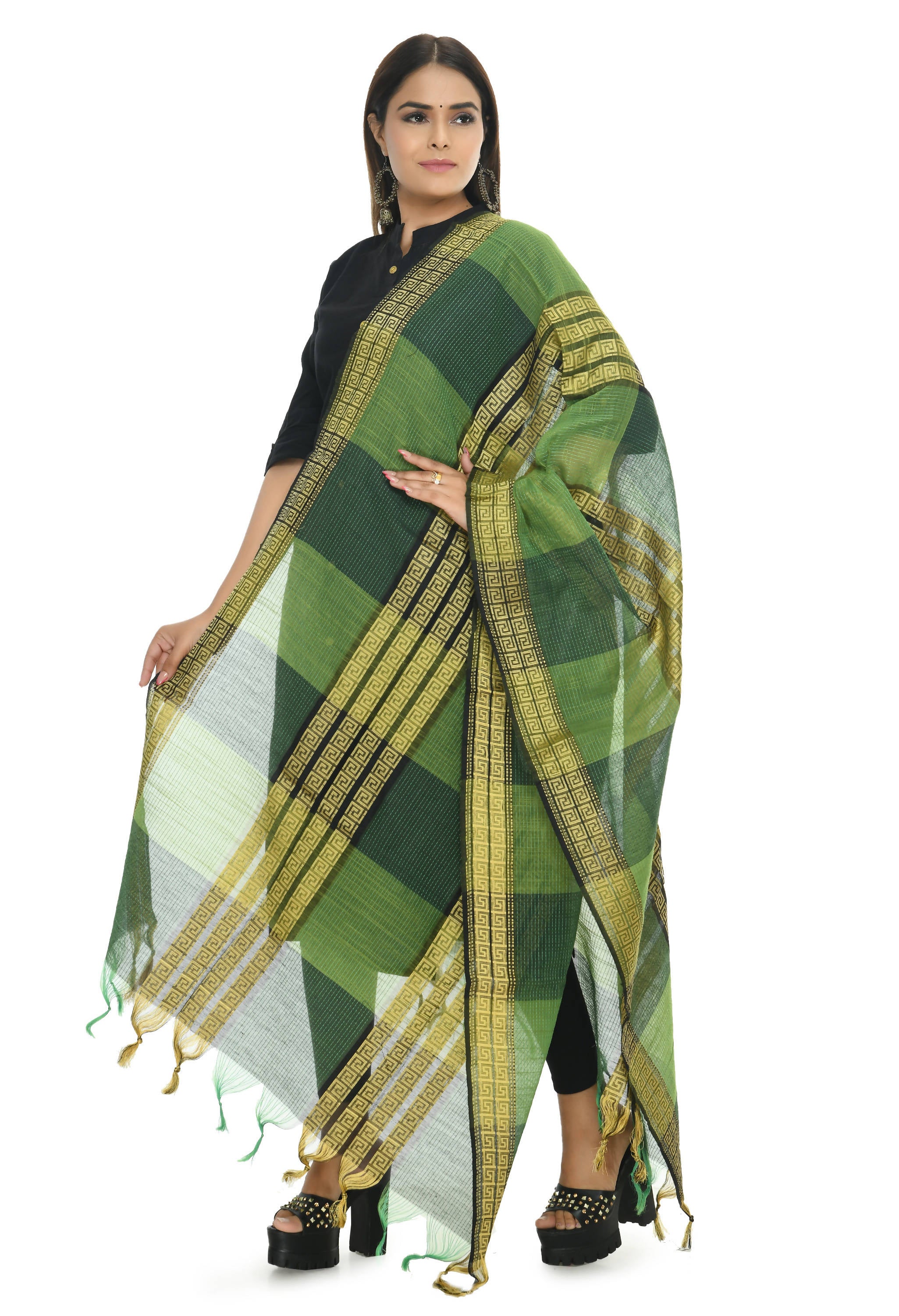 Mominos Fashion Moeza Handloom Cotton Green Tone Dupatta - Distacart