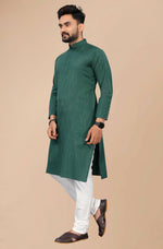 Thumbnail for Men's Green Striped Cotton Kurta - Mahotsav - Distacart
