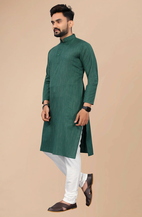 Men's Green Striped Cotton Kurta - Mahotsav - Distacart