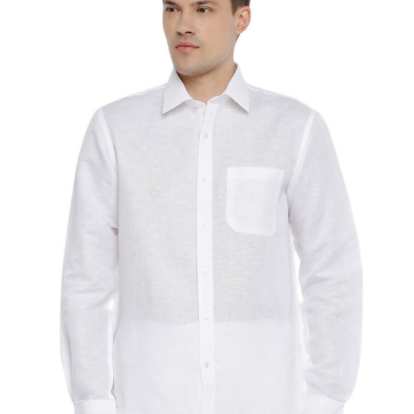 Ramraj Cotton Linen Mens Full Sleeve White Shirt Plus Size - RR Linen - Distacart