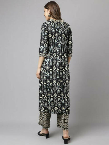 FIORRA Women's Black Cotton A-Line Kurta Palazzo Set - Distacart