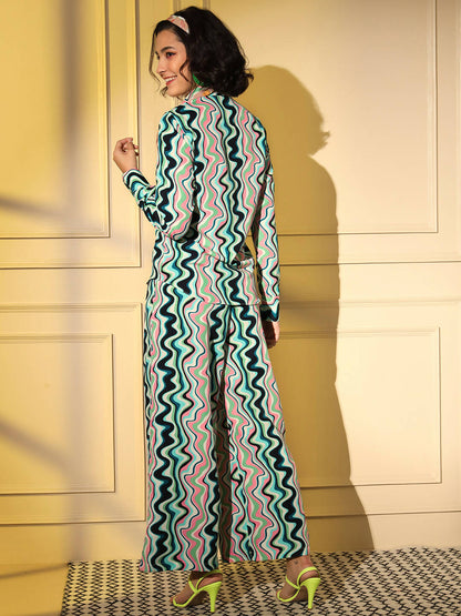 Light Blue Crepe Digital Printed Top With Matching Trouser - Shivani - Distacart