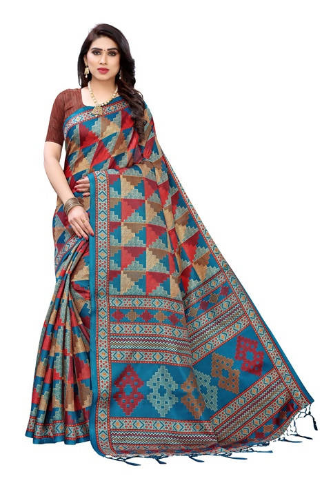 Vamika Multicolor Kalamkari Print With Jhalar Khadi Silk Saree (TANISHA RED)