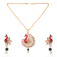 Thumbnail for Tehzeeb Creations Peacock Design Multi Colour Chain Pendent And Earrings