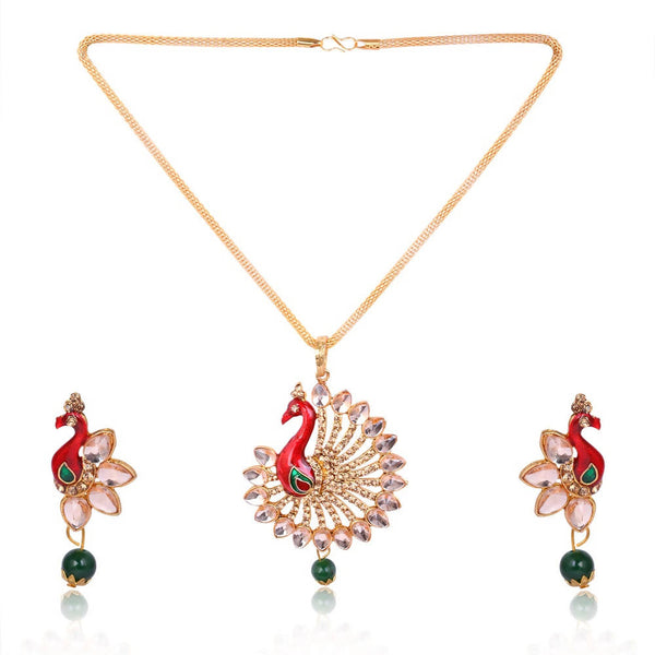 Tehzeeb Creations Peacock Design Multi Colour Chain Pendent And Earrings