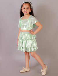 Thumbnail for Lil Drama Girls Party Top With Skirt - Green - Distacart