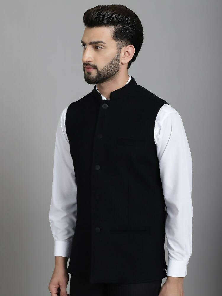 Even Apparels Nehru Jacket With Welt Pockets - Black - Distacart