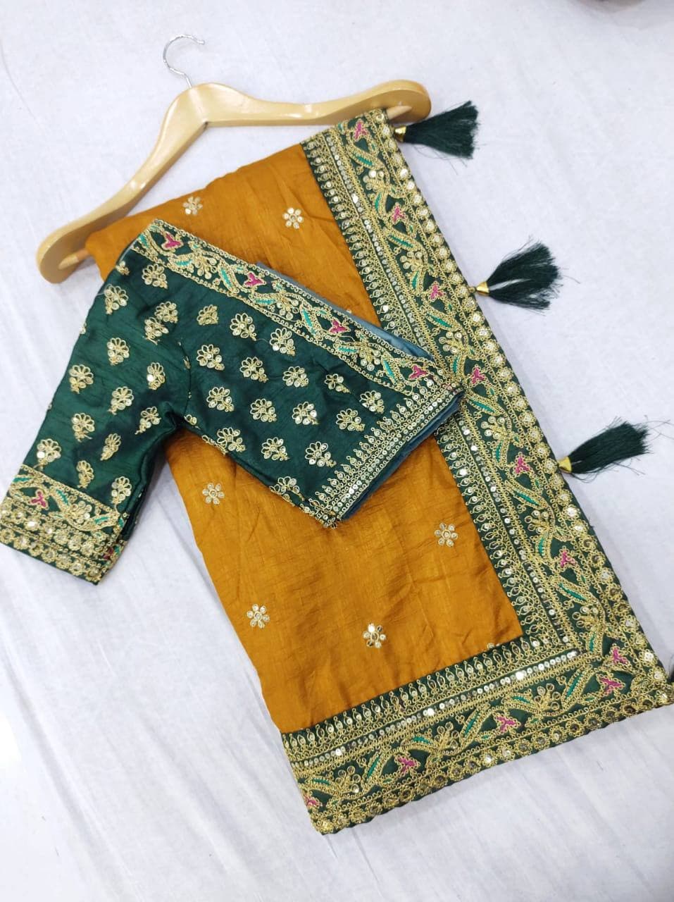 Vamika Mustard Royal Vichitra Silk Sequins,Coding And Thread Multi Work And Havy Work Border Saree - Distacart