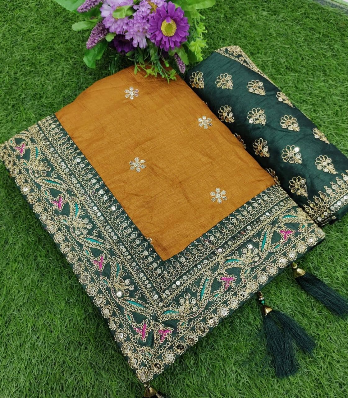 Vamika Mustard Royal Vichitra Silk Sequins,Coding And Thread Multi Work And Havy Work Border Saree - Distacart