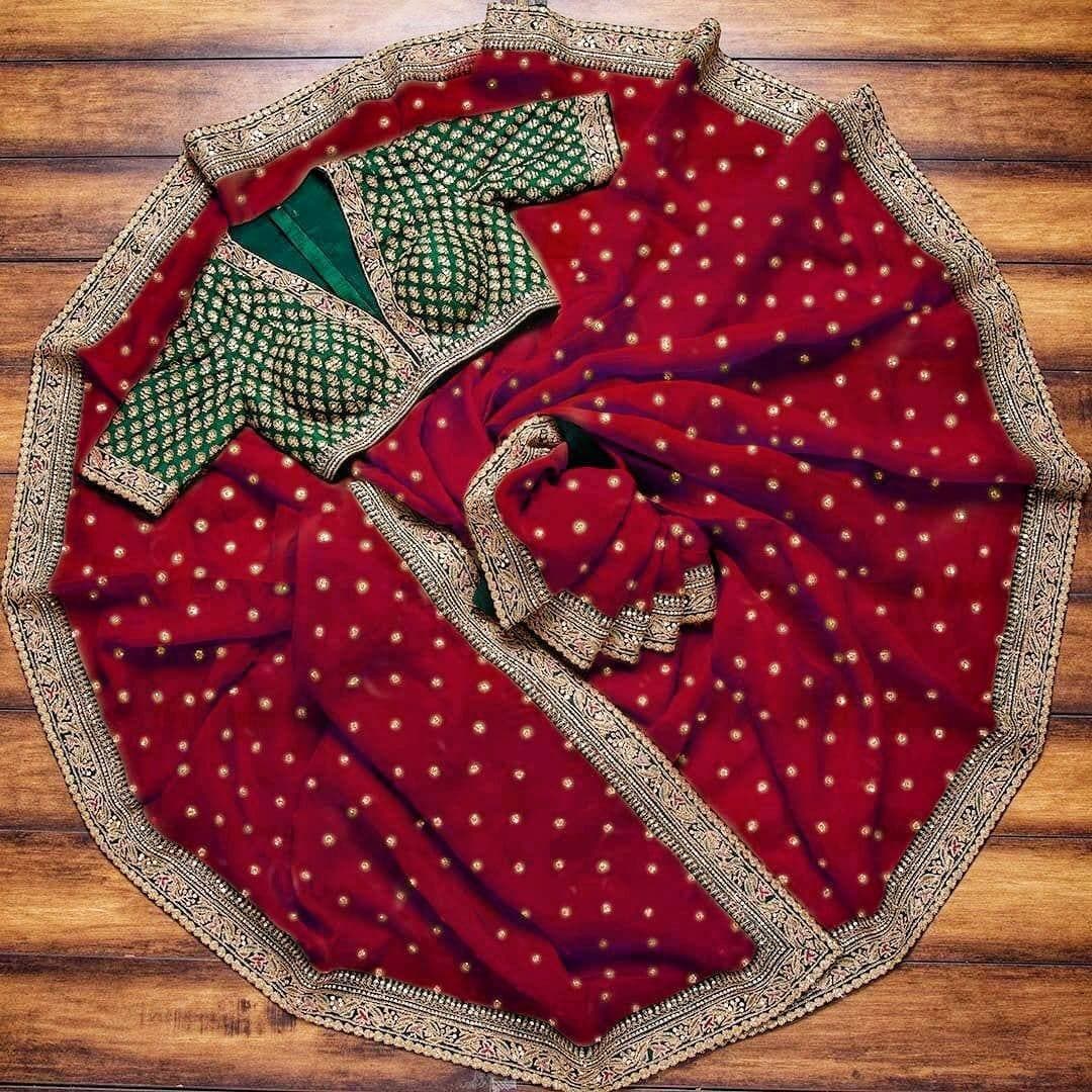 Vamika Red Royal Vichitra Silk Sequins,Coding And Thread Multi Work And Havy Work Border Saree - Distacart