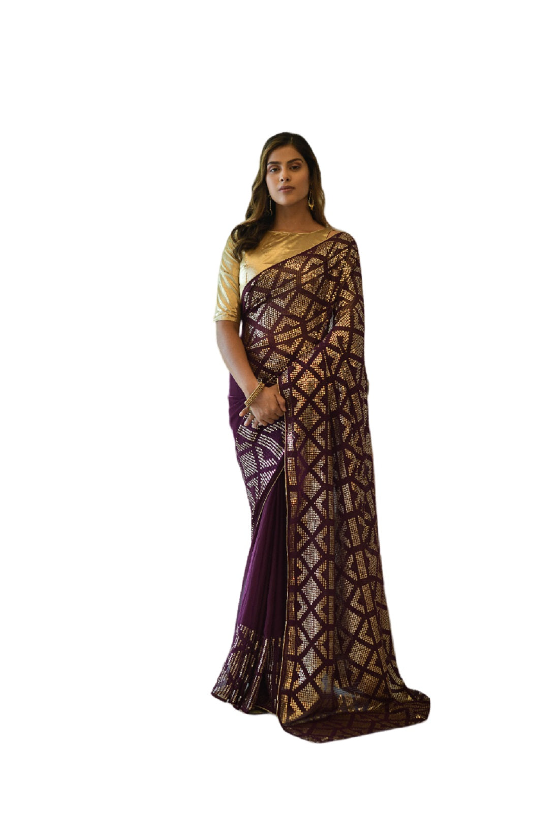 Vamika Purple Georgette Gota Work Saree - Distacart