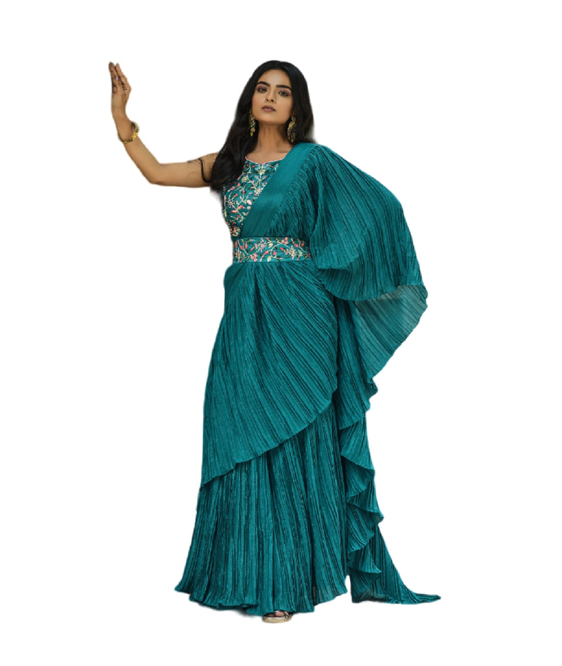 Vamika Aqua Blue Chinon Half Side Crush Work Saree - Distacart
