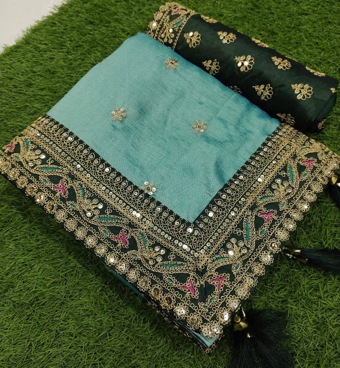 Vamika Sky Royal Vichitra Silk Sequins,Coding And Thread Multi Work And Havy Work Border Saree - Distacart