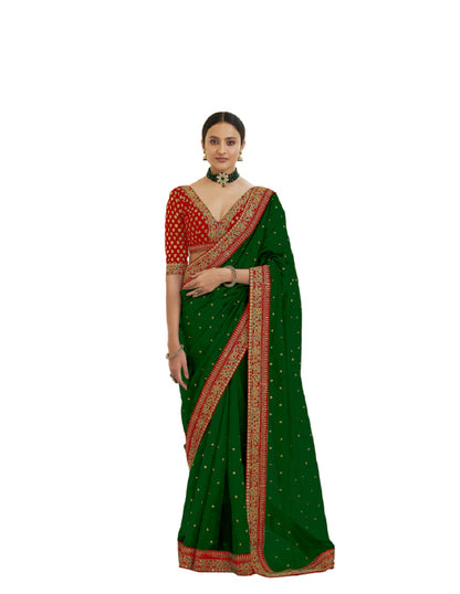 Vamika Green Royal Vichitra Silk Sequins,Coding And Thread Multi Work And Havy Work Border Saree - Distacart
