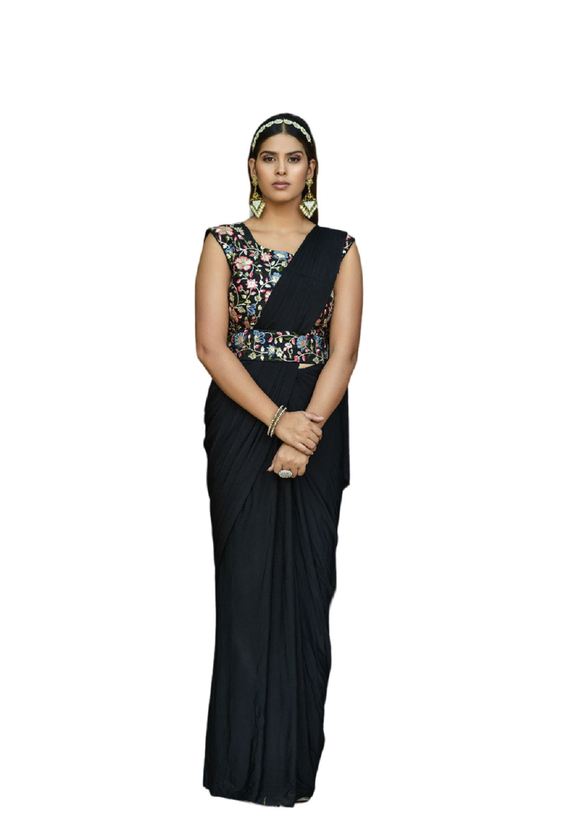 Vamika Black Women Ready To Wear Lycra Saree With Heavy Multi Sequins Work Blouse - Distacart