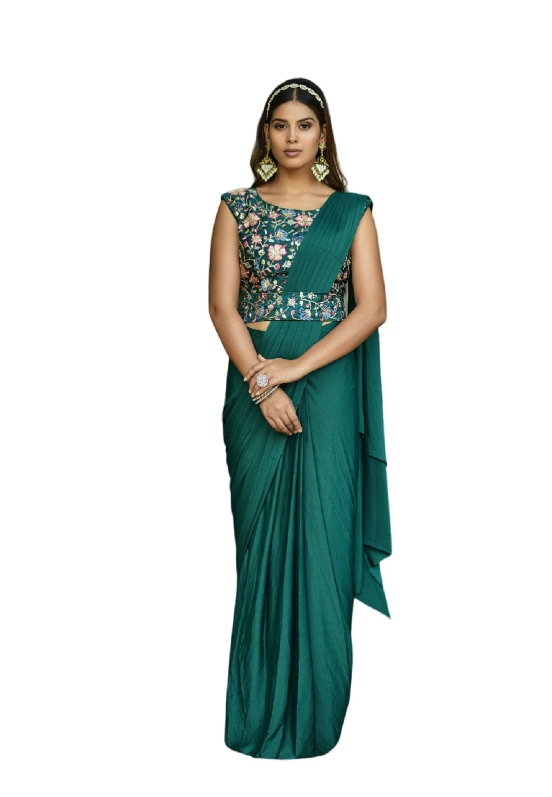 Vamika Aqua Blue Women Ready To Wear Lycra Saree With Heavy Multi Sequins Work Blouse - Distacart