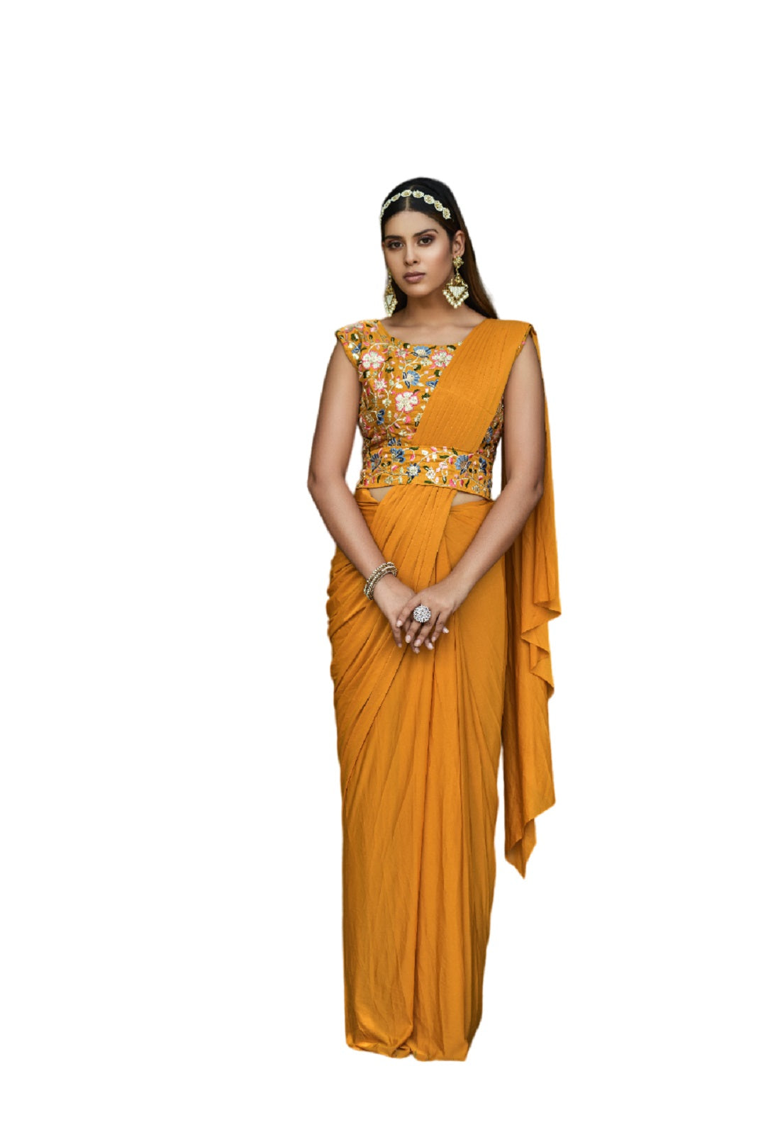 Vamika Mustard Women Ready To Wear Lycra Saree With Heavy Multi Sequins Work Blouse - Distacart