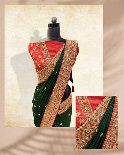 Vamika Green Royal Vichitra Silk Sequins,Coding And Thread Multi Work And Havy Work Border Saree - Distacart