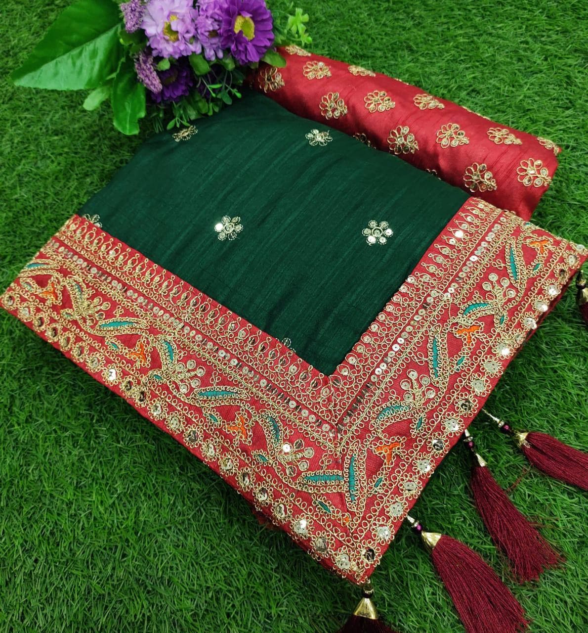 Vamika Green Royal Vichitra Silk Sequins,Coding And Thread Multi Work And Havy Work Border Saree - Distacart