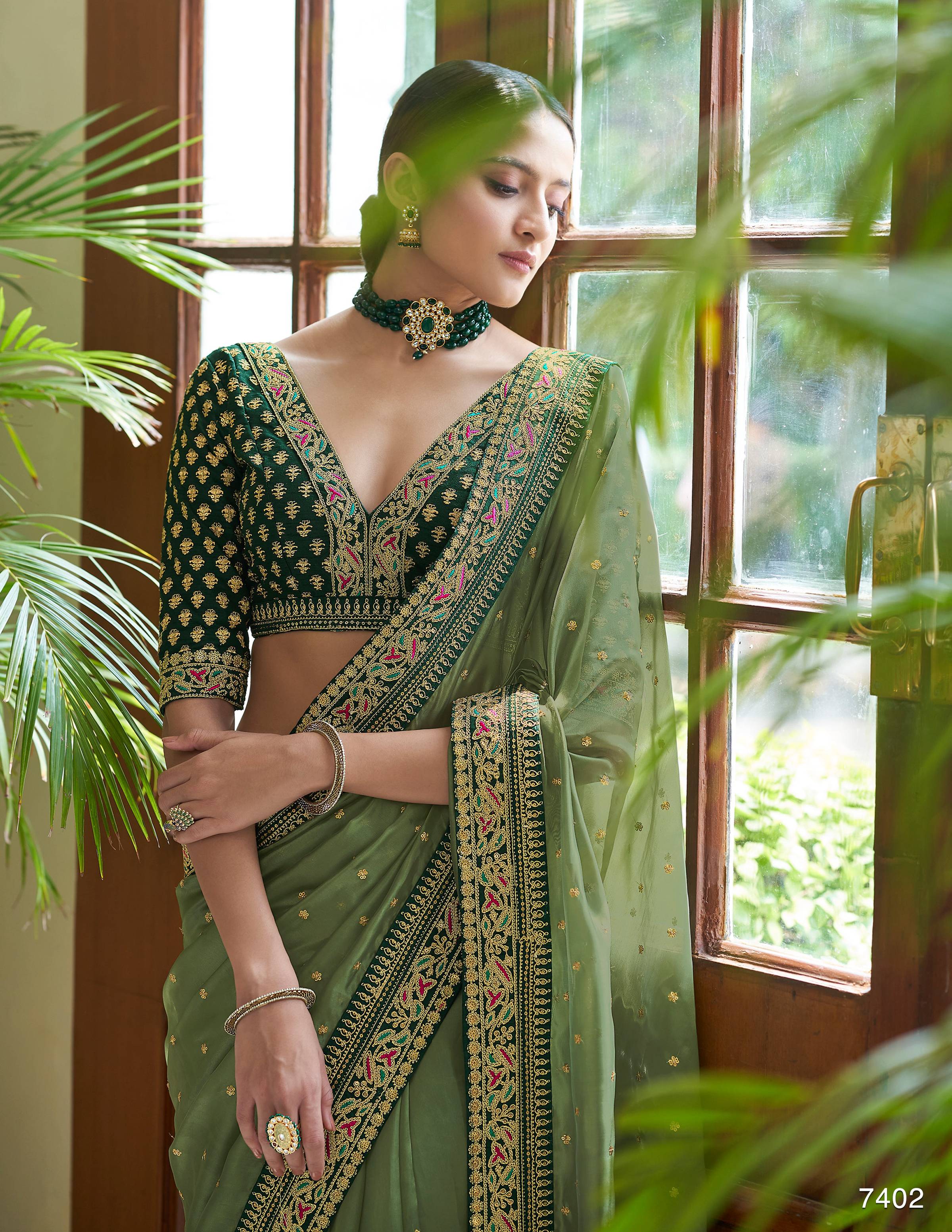 Vamika Olive Green Royal Vichitra Silk Sequins,Coding And Thread Multi Work And Havy Work Border Saree - Distacart