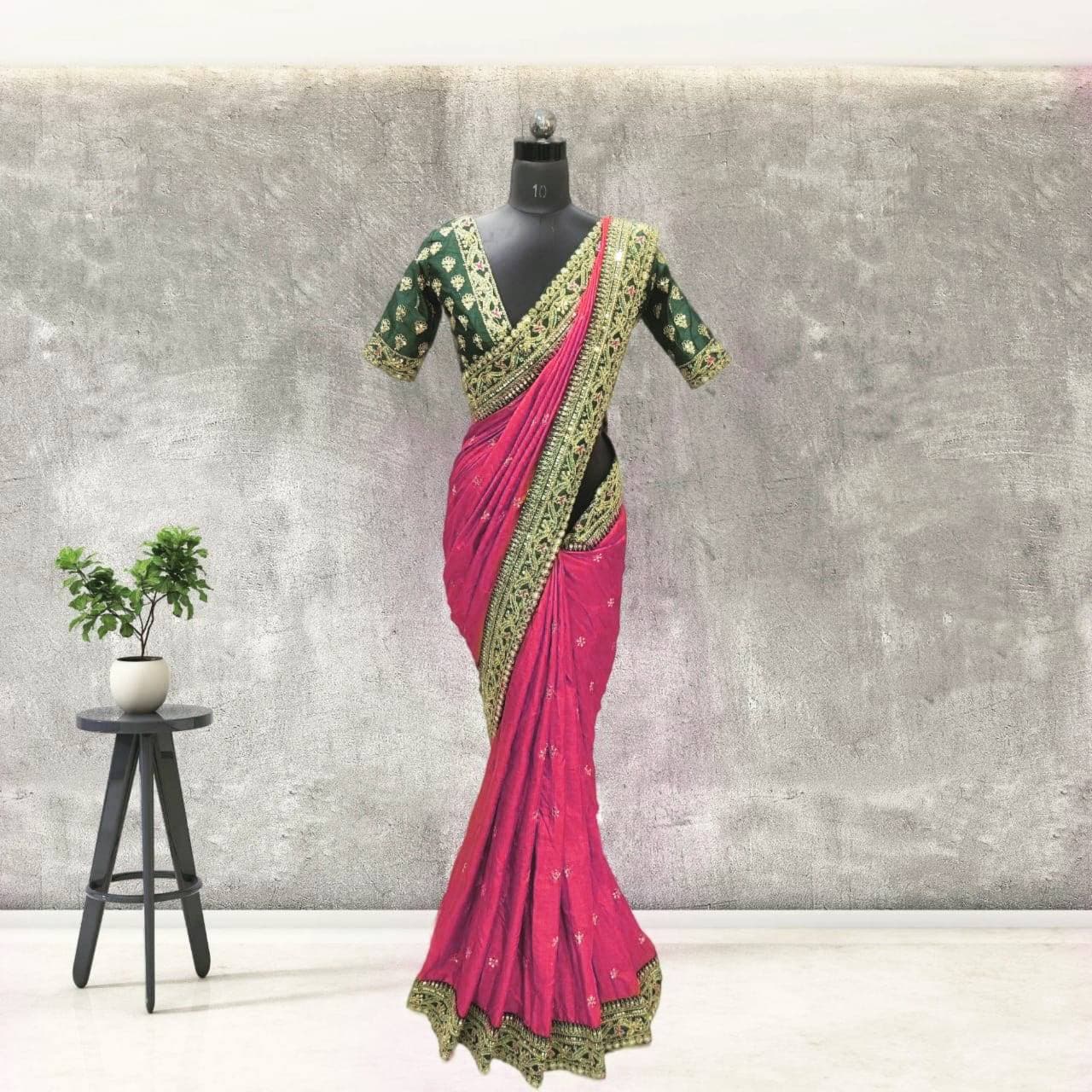 Vamika Pink Royal Vichitra Silk Sequins,Coding And Thread Multi Work And Havy Work Border Saree - Distacart